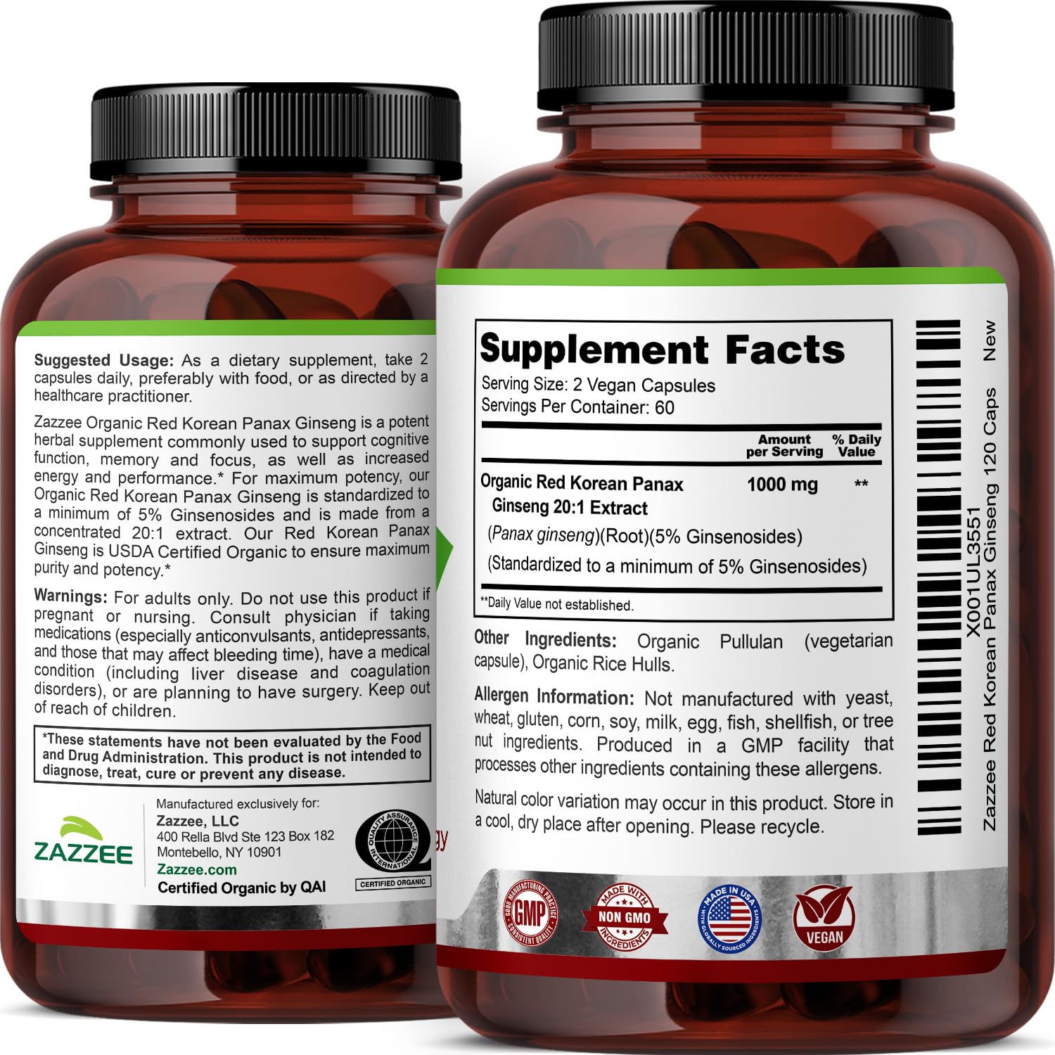 Zazzee Extra Strength Red Korean Panax Ginseng capsules in hand