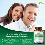 Zazzee Extra Strength Serrapeptase Capsules back view with ingredient list