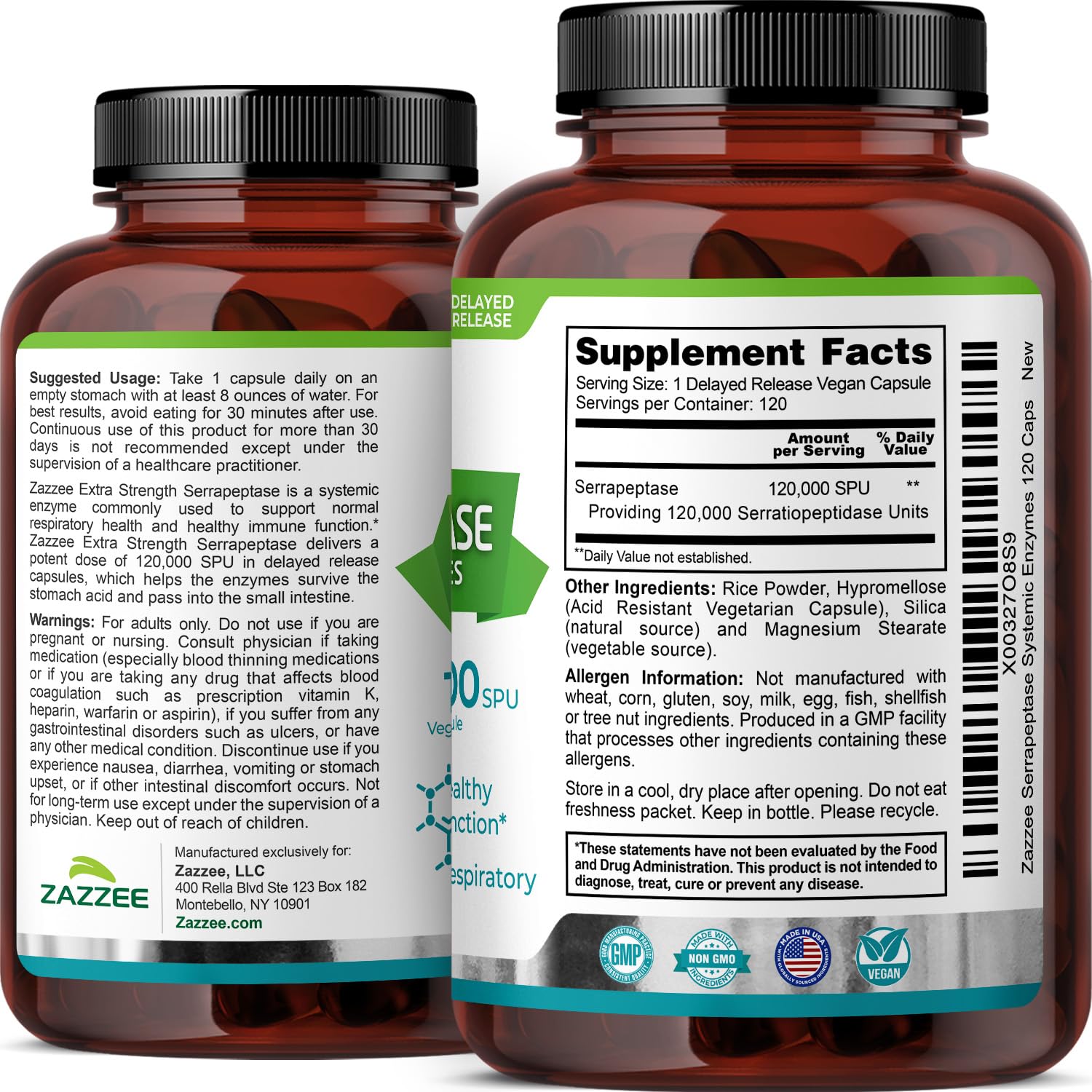 Zazzee Extra Strength Serrapeptase Capsules packaging close-up