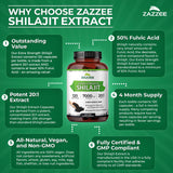 Zazzee Extra Strength Shilajit Extract Capsules with measuring spoon