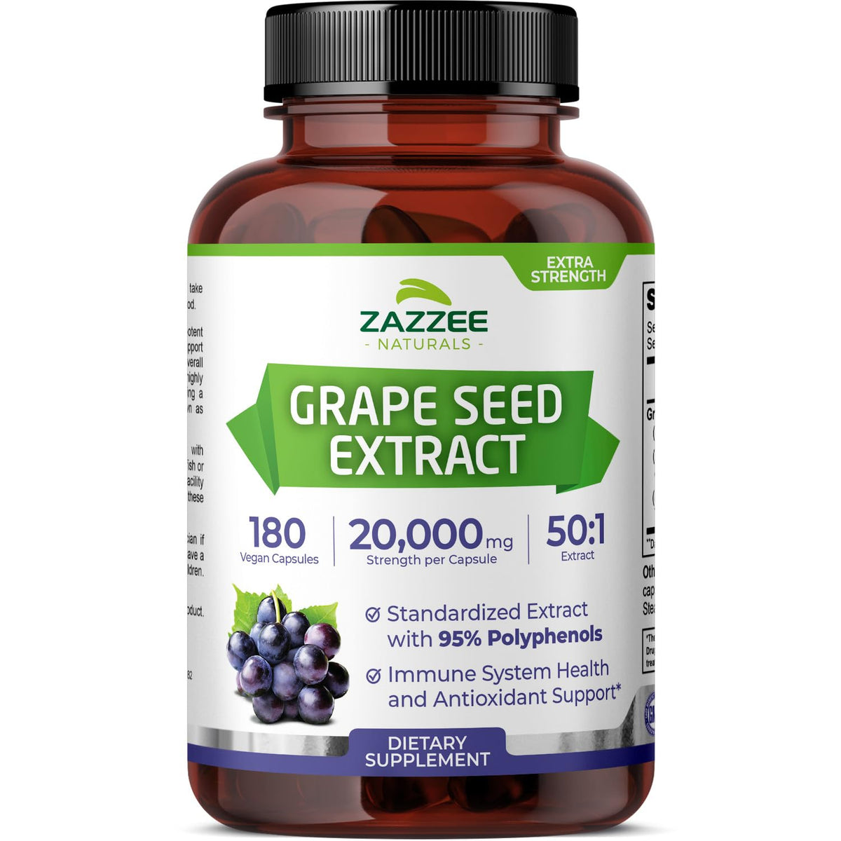 Zazzee Grape Seed Extract 180 Capsules front view