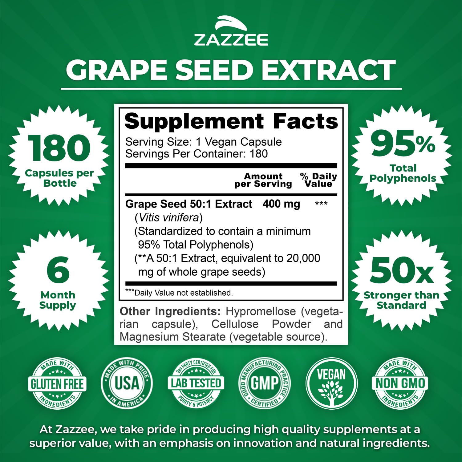 Zazzee Grape Seed Extract bottle with label