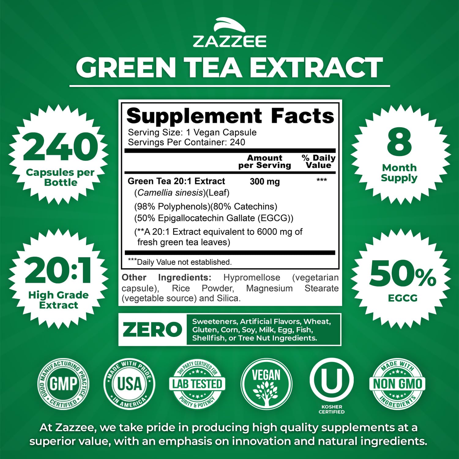 Zazzee Green Tea Extract bottle side view