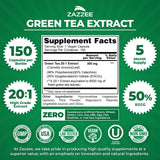 Zazzee Green Tea Extract capsules showing dosage information