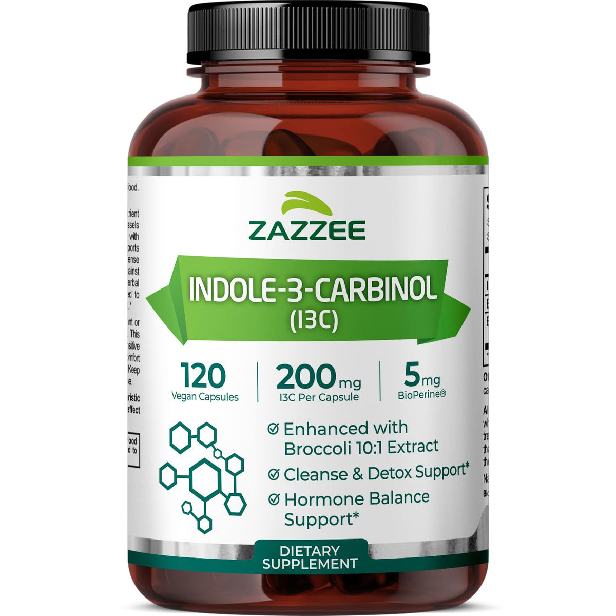 Zazzee Indole-3-Carbinol 200mg capsule bottle front view