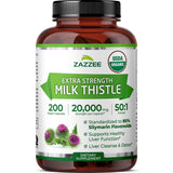Zazzee Milk Thistle Extra Strength 50:1 Extract 200 Capsules front view