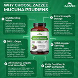 Zazzee Mucuna Pruriens Extract capsules on a spoon