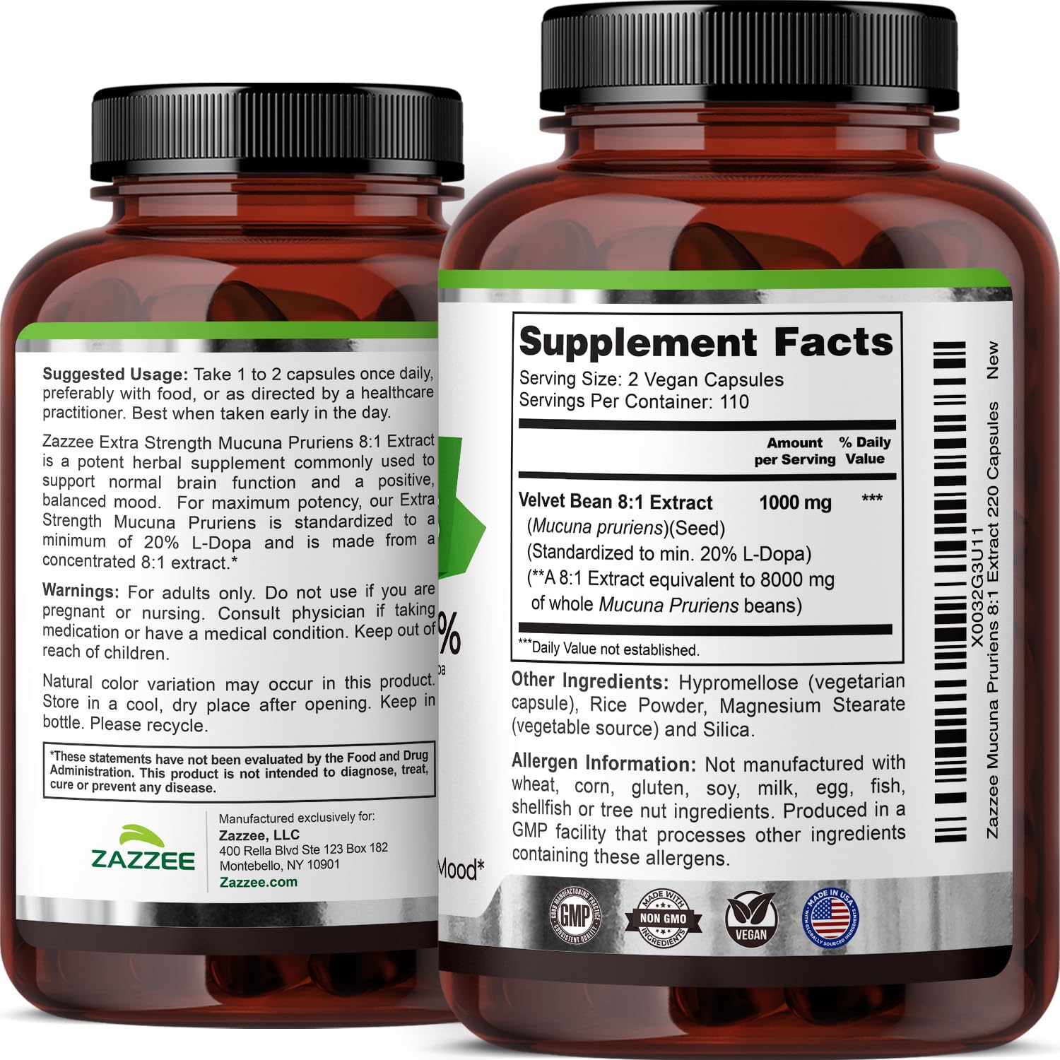 Zazzee Mucuna Pruriens Extract packaging details