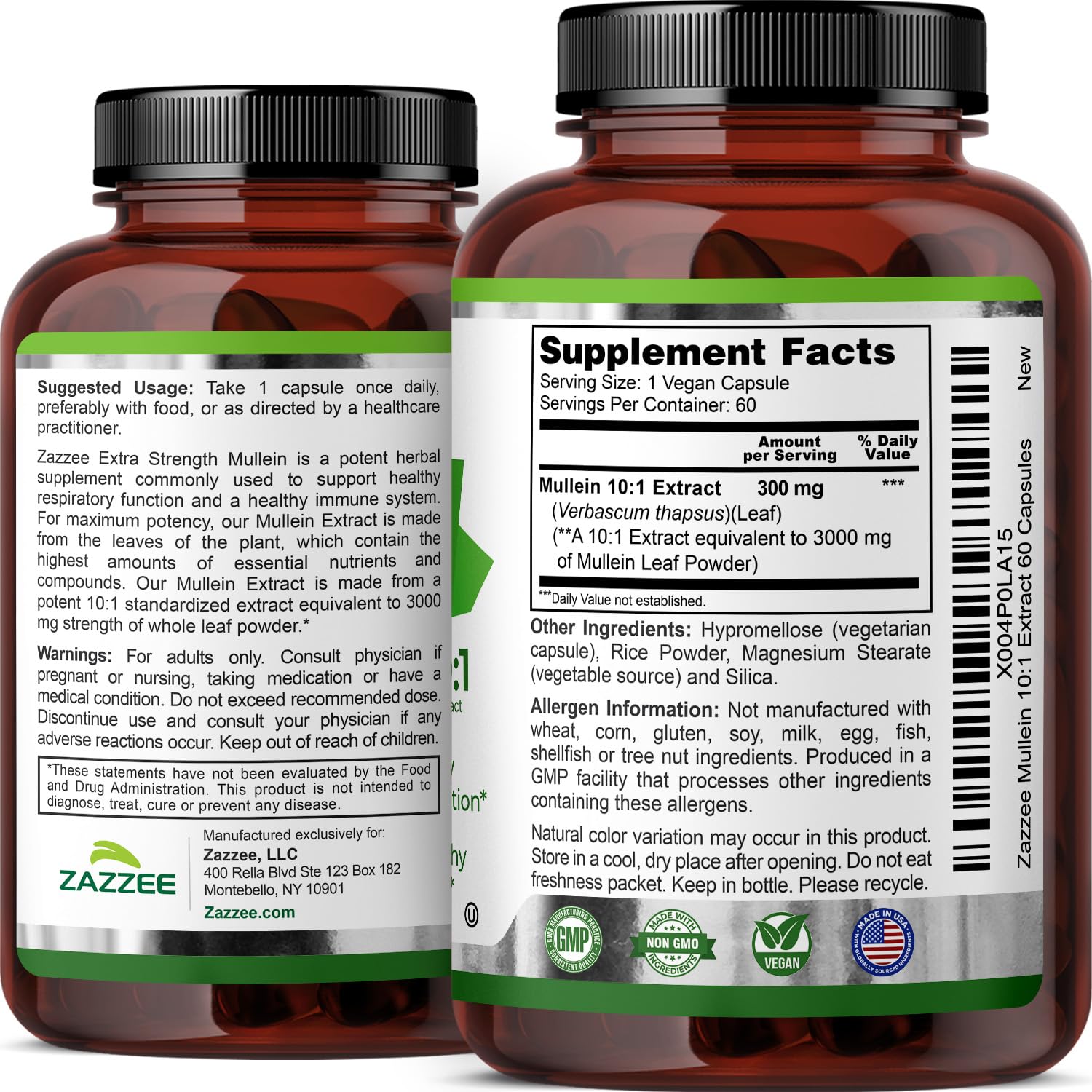 Zazzee Mullein Extract bottle side view