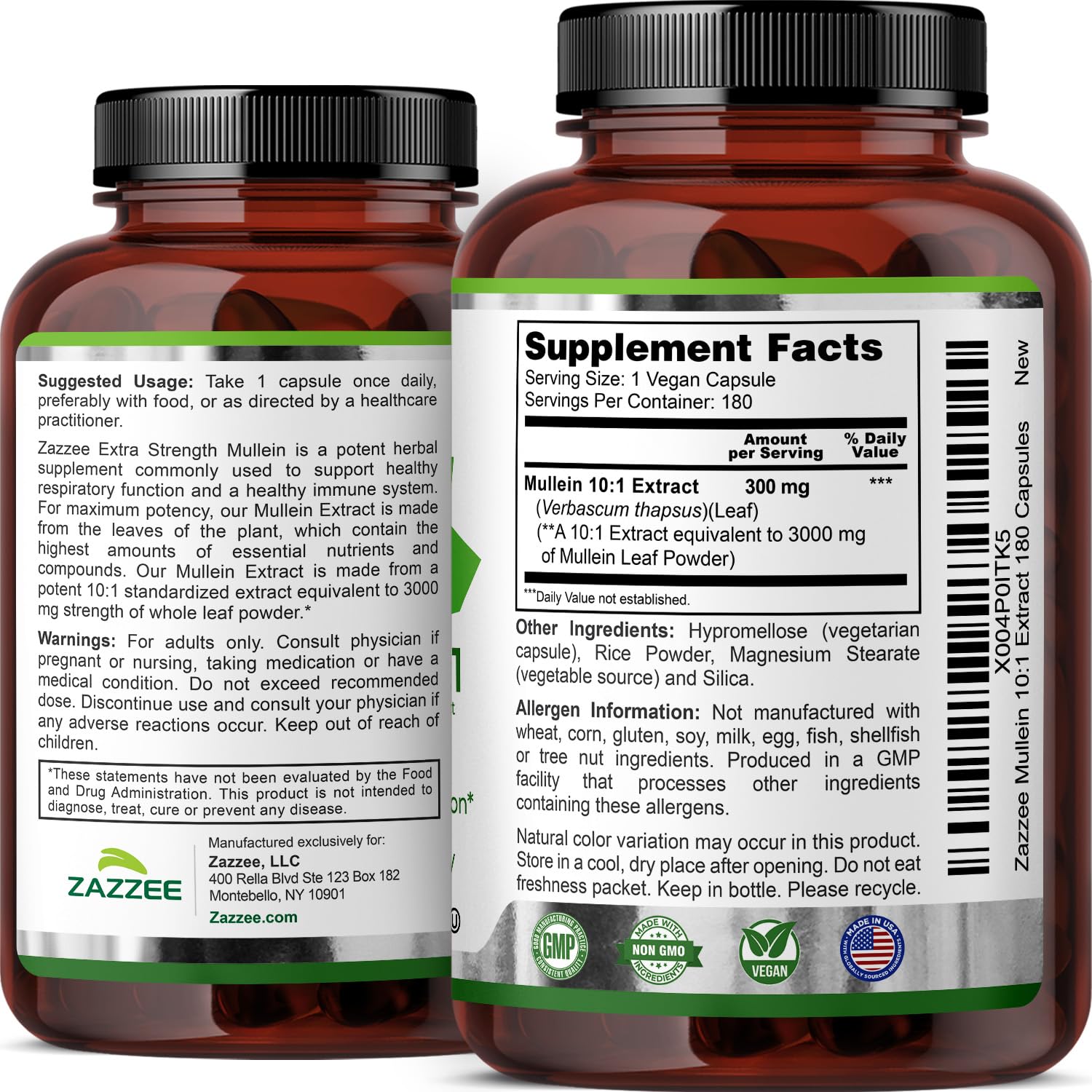 Zazzee Mullein Extract bottle with daily wellness items
