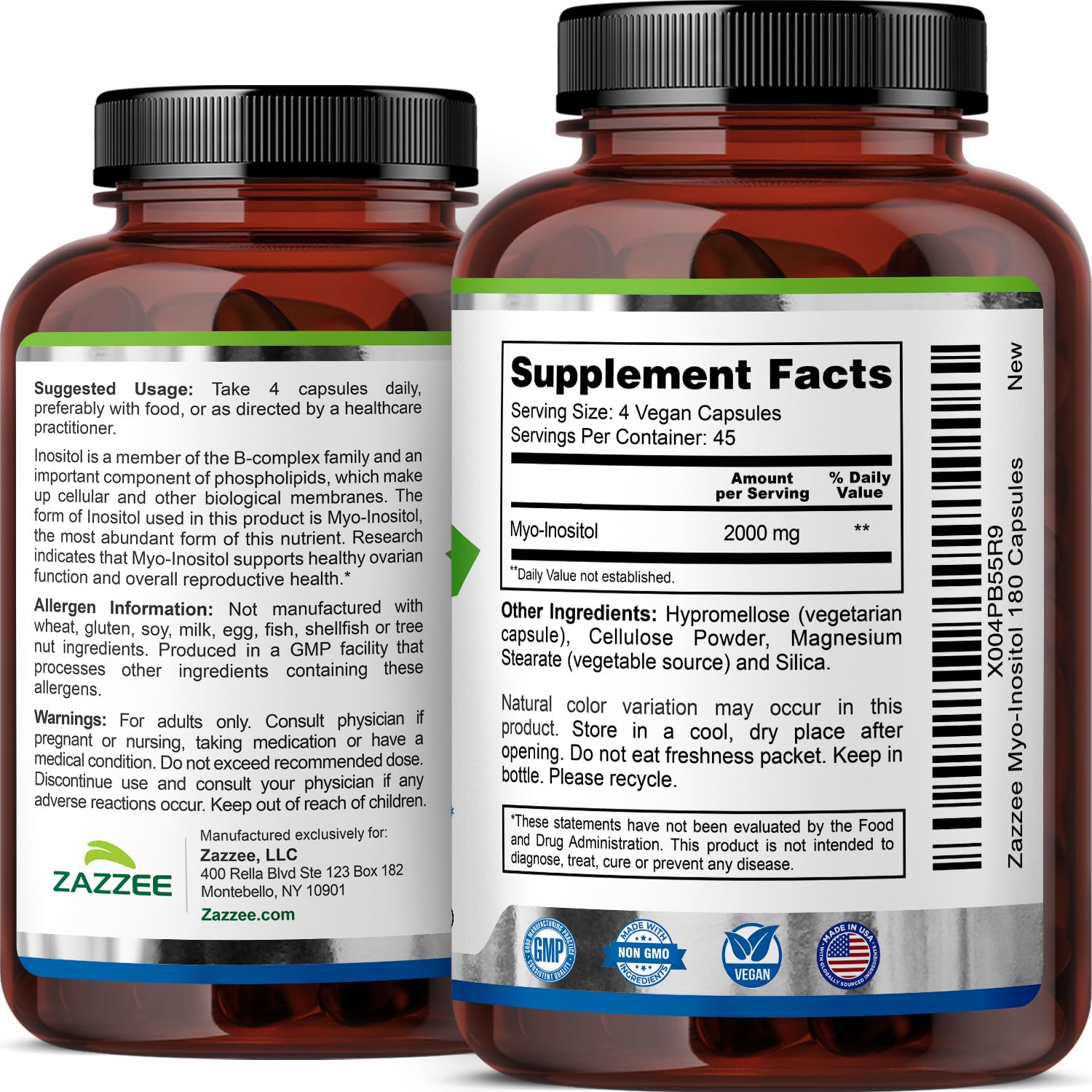 Zazzee Myo-Inositol Capsules 2000mg close-up of capsules