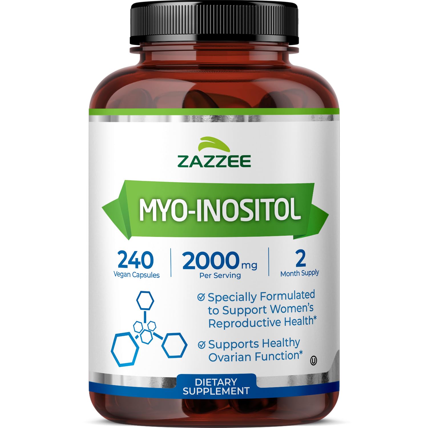 Zazzee Myo-Inositol Capsules 240 count front view