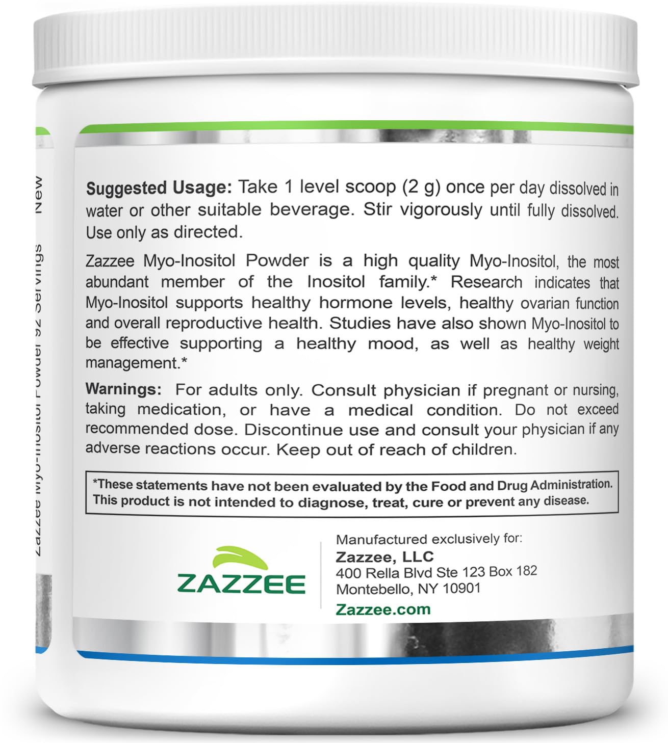 Zazzee Myo-Inositol Powder container top view