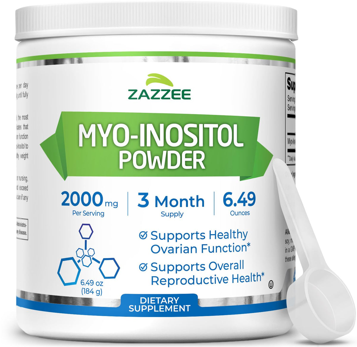 Zazzee Myo-Inositol Powder front view with packaging
