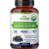 Zazzee Organic Bilberry Extract 120 capsules front view