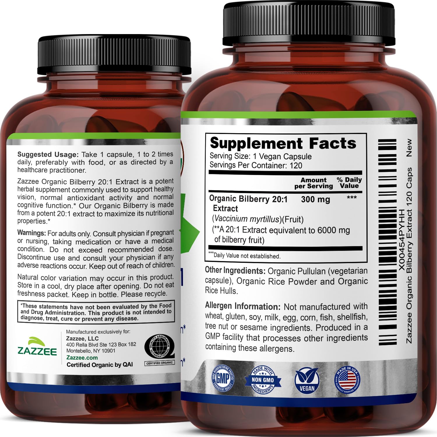 Zazzee Organic Bilberry Extract bottle with greenery background