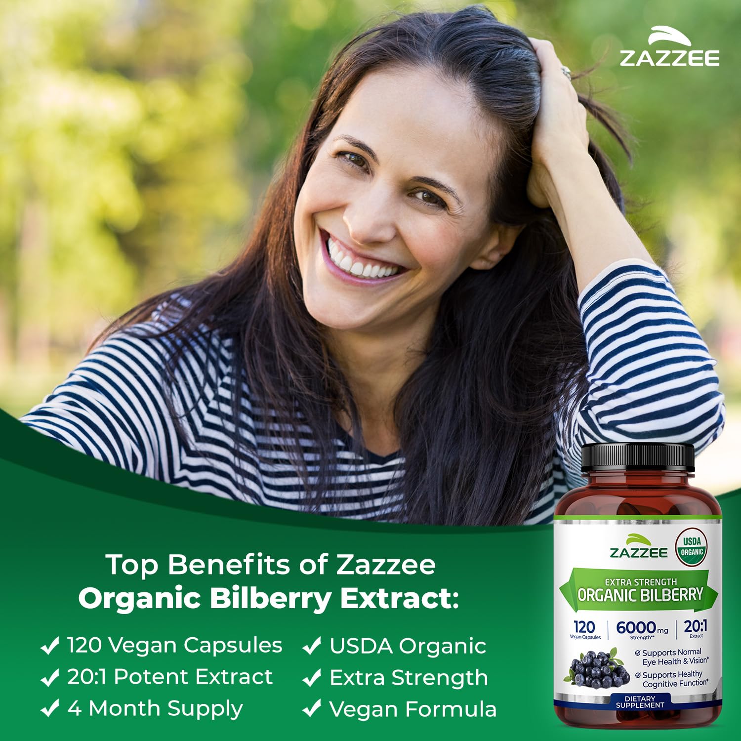 Zazzee Organic Bilberry Extract label close-up
