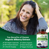 Zazzee Organic Bilberry Extract label close-up