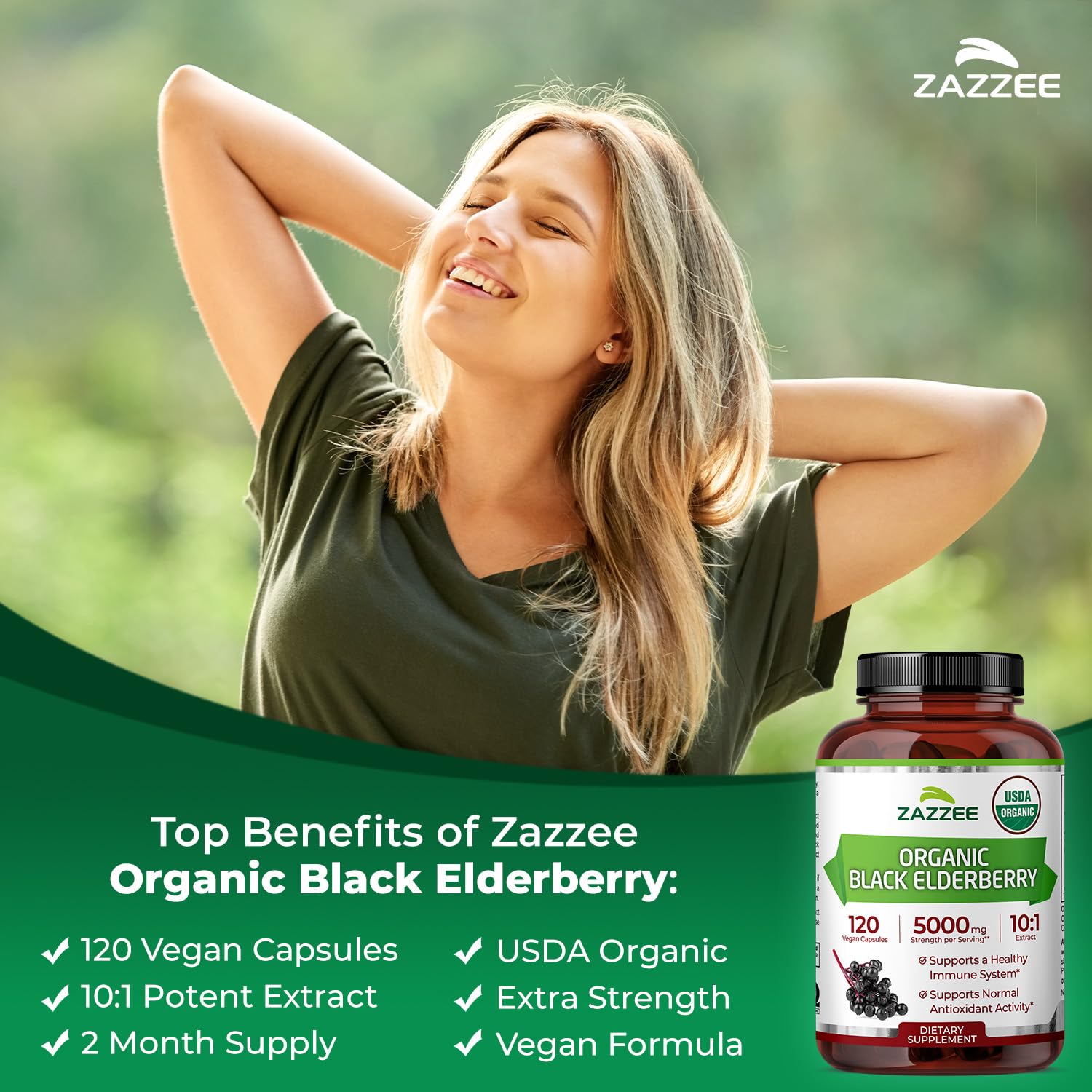 Zazzee Organic Black Elderberry Extract bottle side view