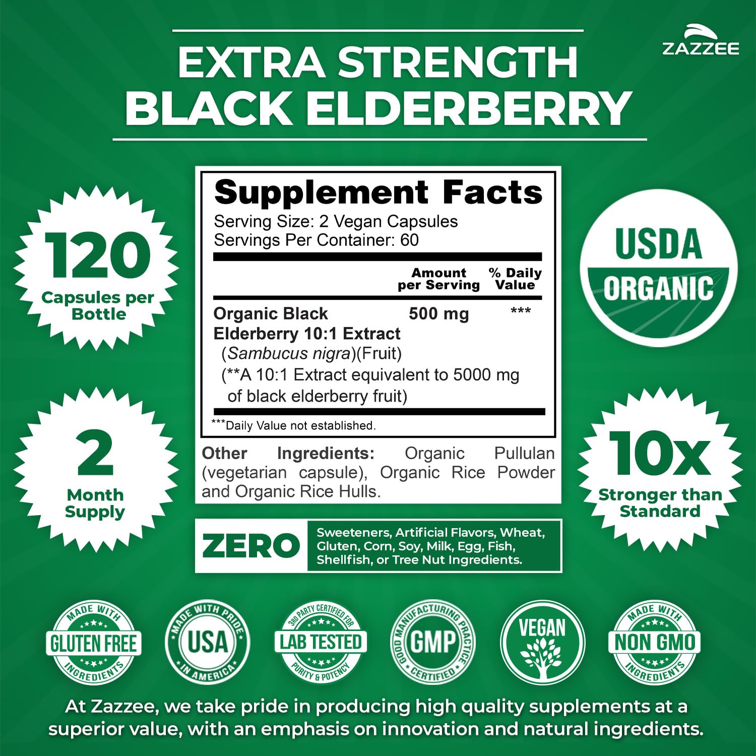 Zazzee Organic Black Elderberry Extract bottle with label