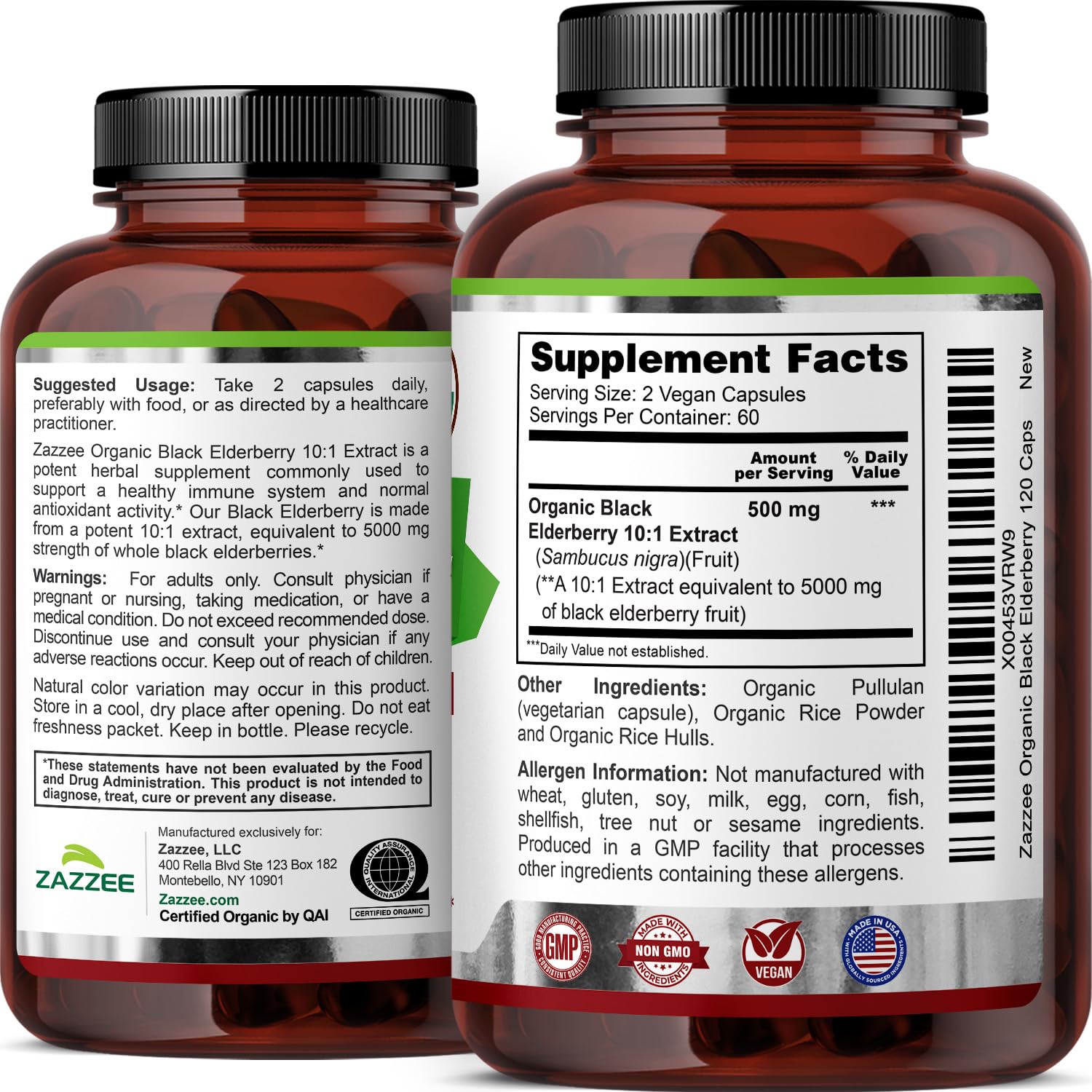 Zazzee Organic Black Elderberry Extract packaging details