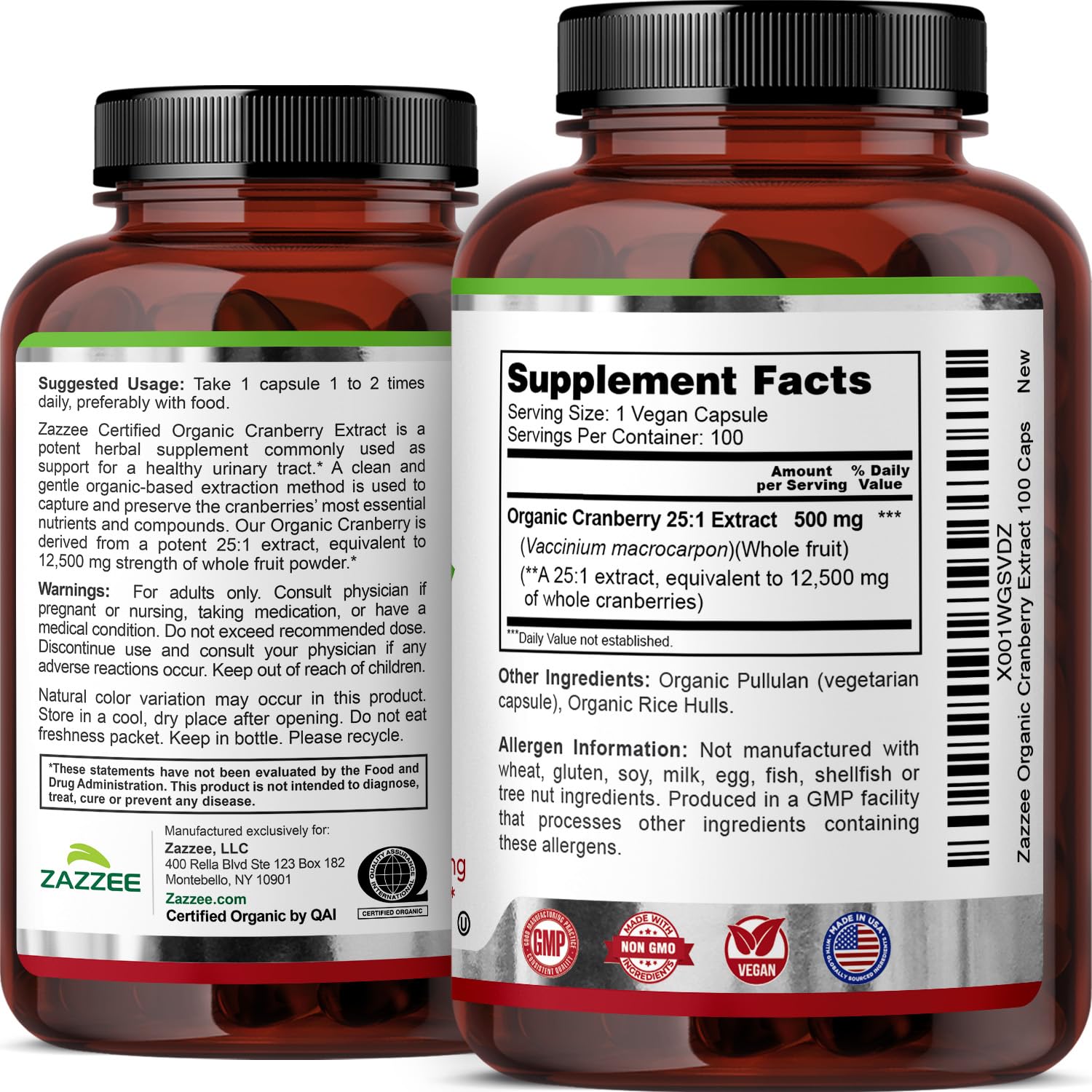 Zazzee Organic Cranberry Capsules 500mg with a glass of water