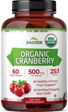 Zazzee Organic Cranberry Extract Capsules 500mg bottle front view