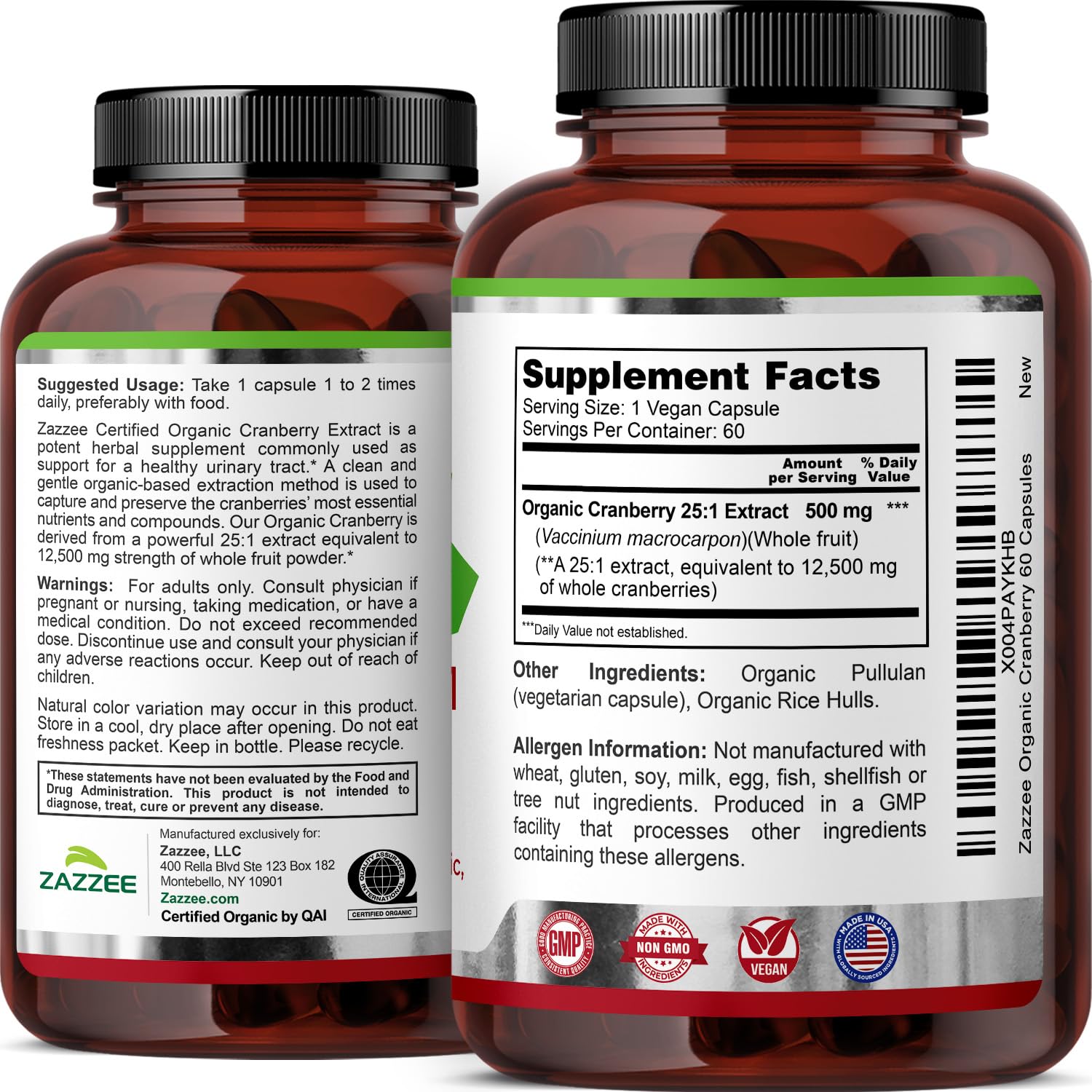Zazzee Organic Cranberry Extract Capsules 500mg with fresh cranberries