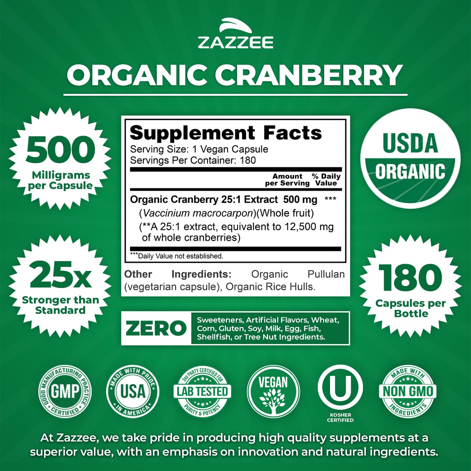 Zazzee Organic Cranberry Extract capsules close-up