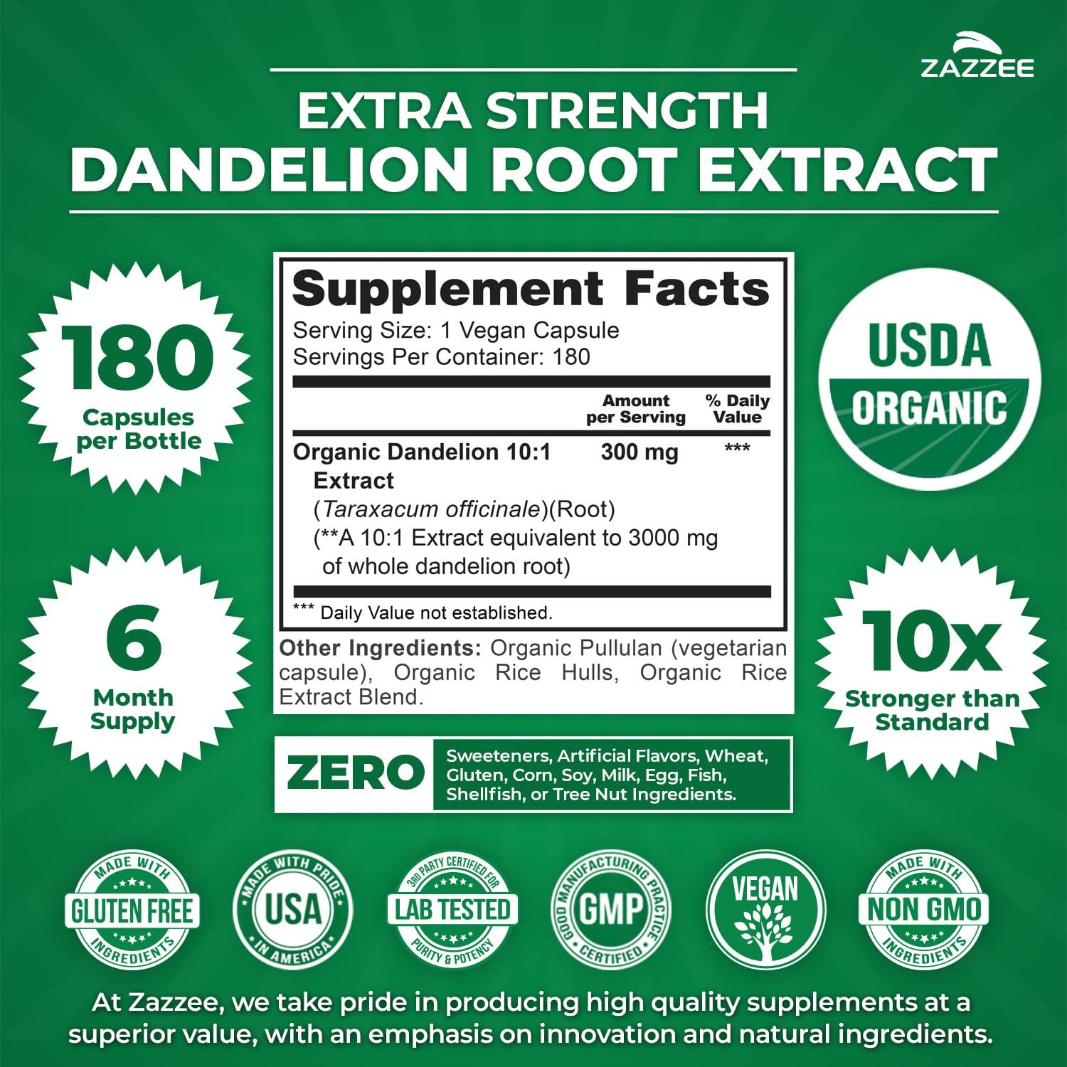 Zazzee Organic Dandelion Root Extract bottle side view