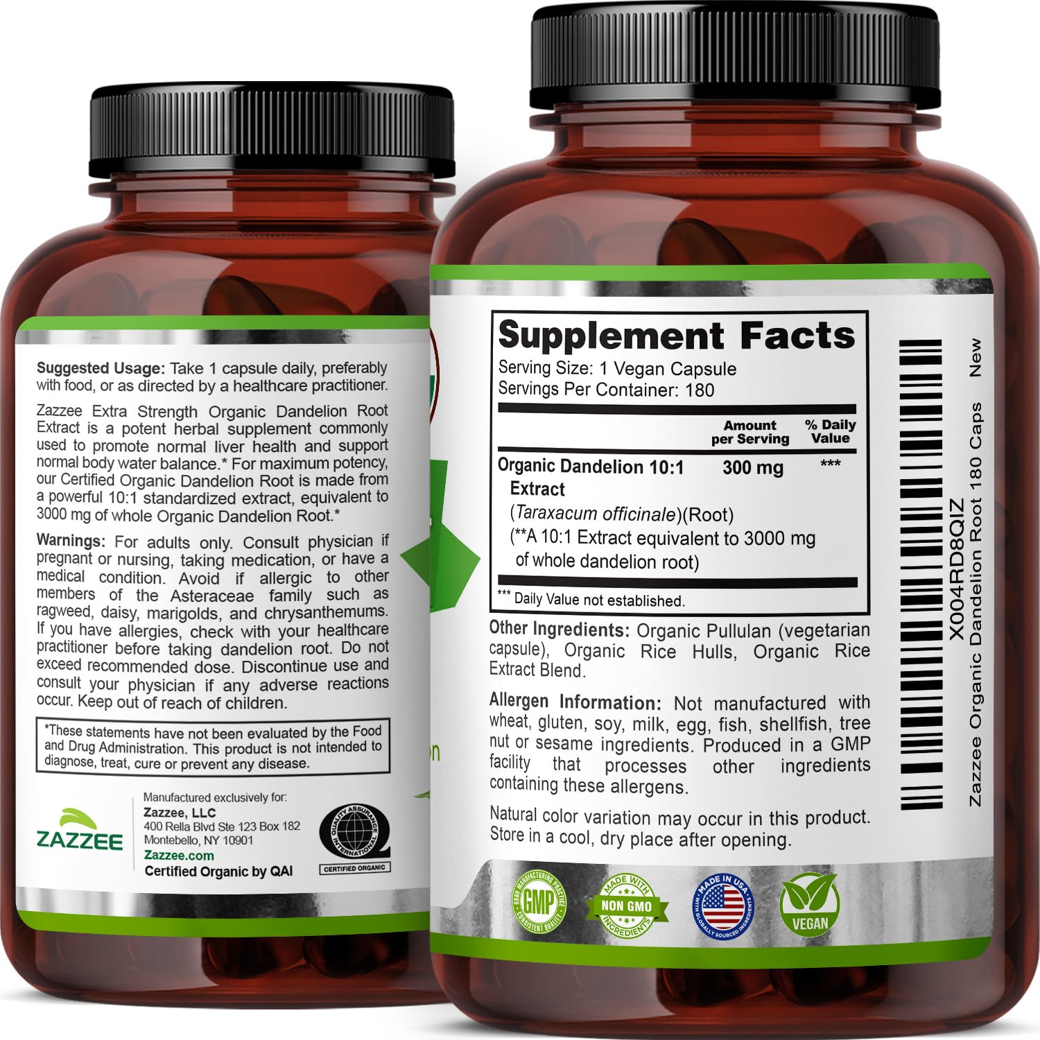 Zazzee Organic Dandelion Root Extract on a wooden table