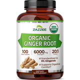 Zazzee Organic Ginger Root Extract 100 capsules front view