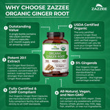 Zazzee Organic Ginger Root Extract capsule close-up