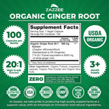 Zazzee Organic Ginger Root Extract capsules on a wooden table