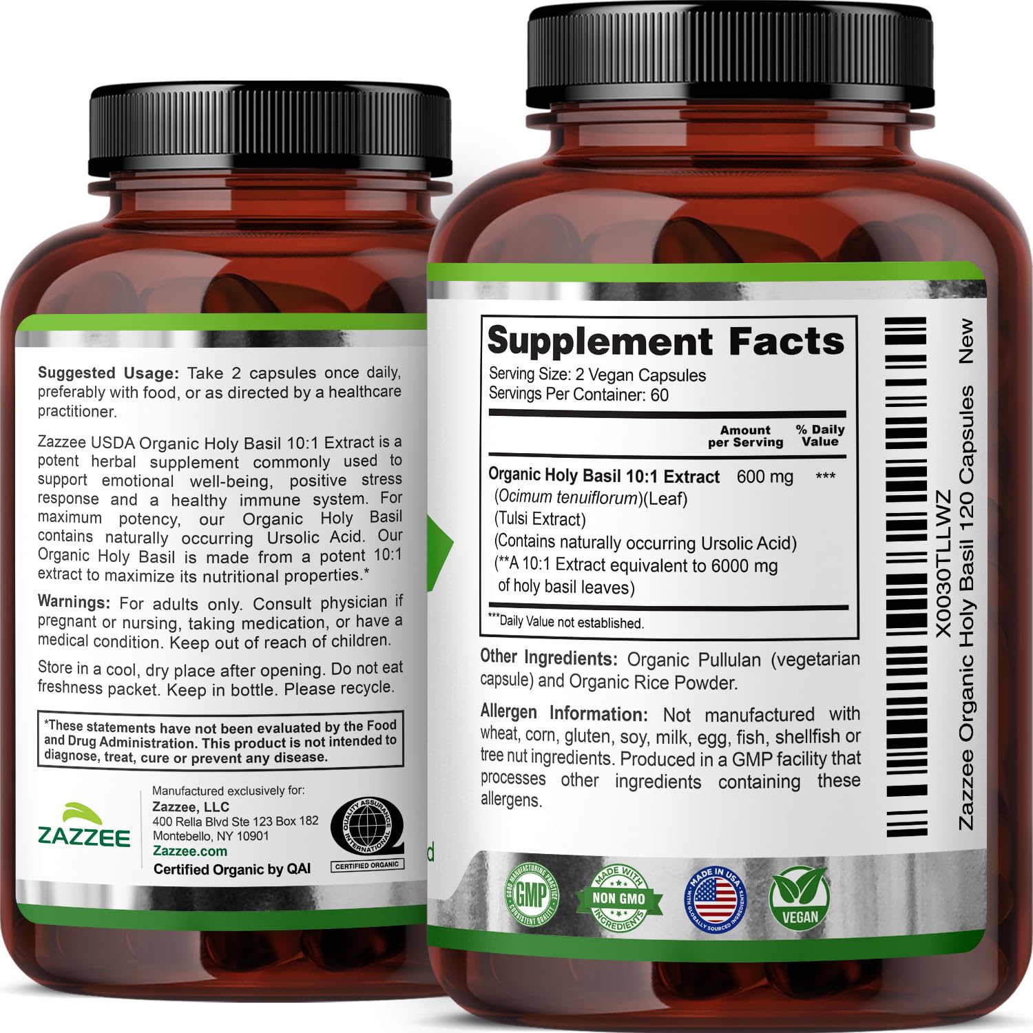 Zazzee Organic Holy Basil Extract 10:1 product with natural background