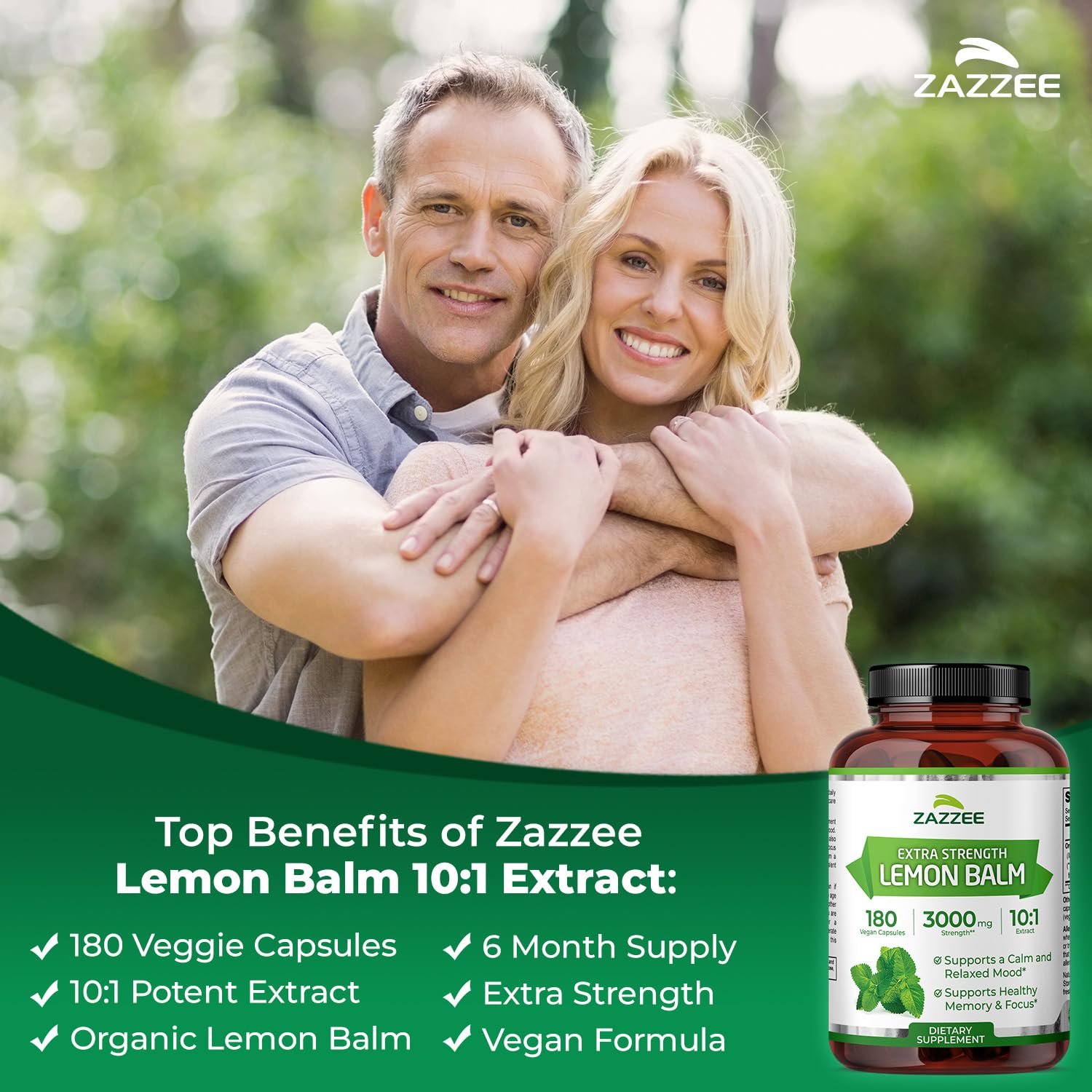 Zazzee Organic Lemon Balm Extract capsules close-up
