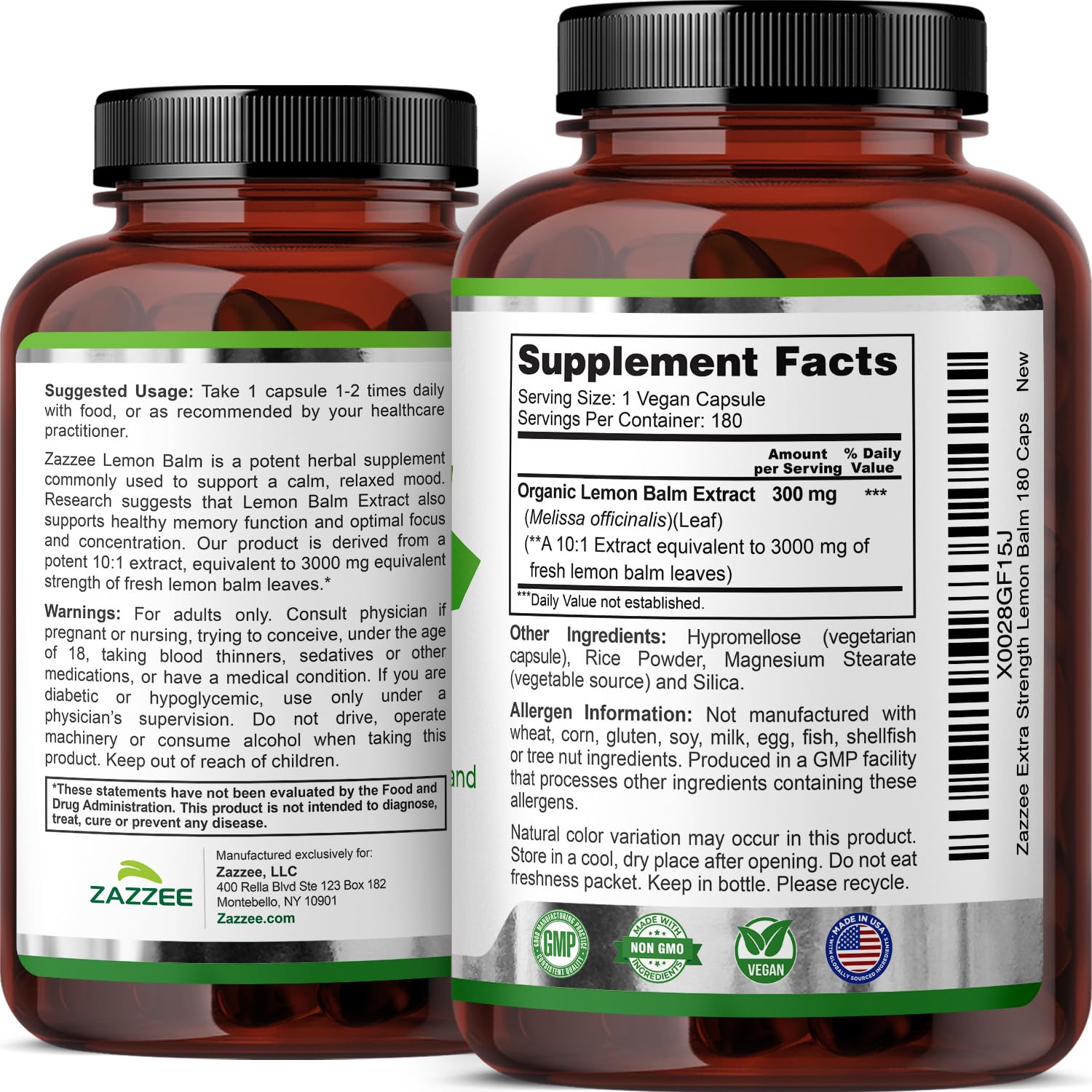 Zazzee Organic Lemon Balm Extract with a measuring spoon