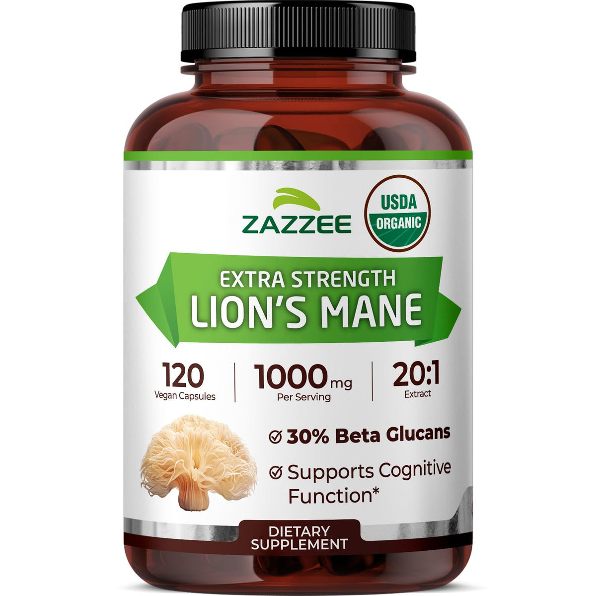 Zazzee Organic Lion’s Mane Extract bottle front view