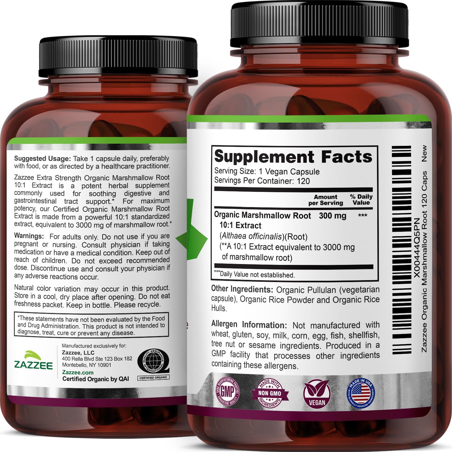 Zazzee Organic Marshmallow Root Extract on a wooden table