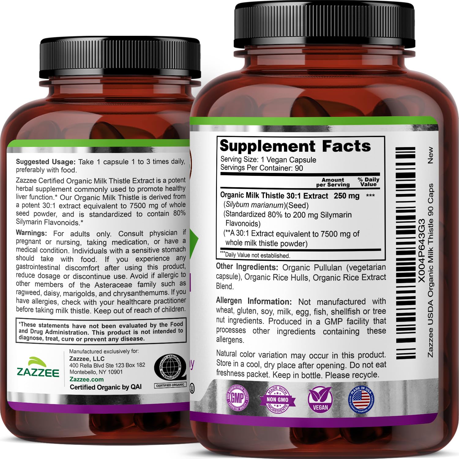 Zazzee Organic Milk Thistle Capsules 90 Count with a glass of water