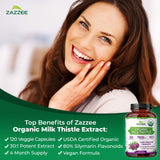 Zazzee Organic Milk Thistle Capsules back view with ingredients