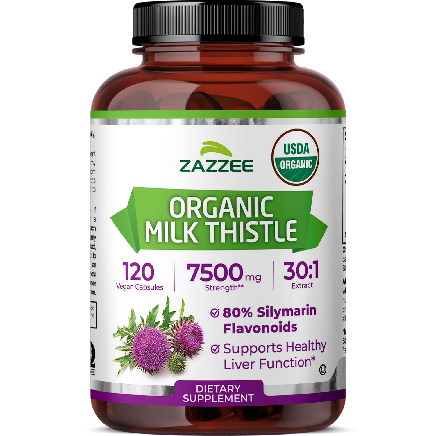 Zazzee Organic Milk Thistle Capsules bottle front view
