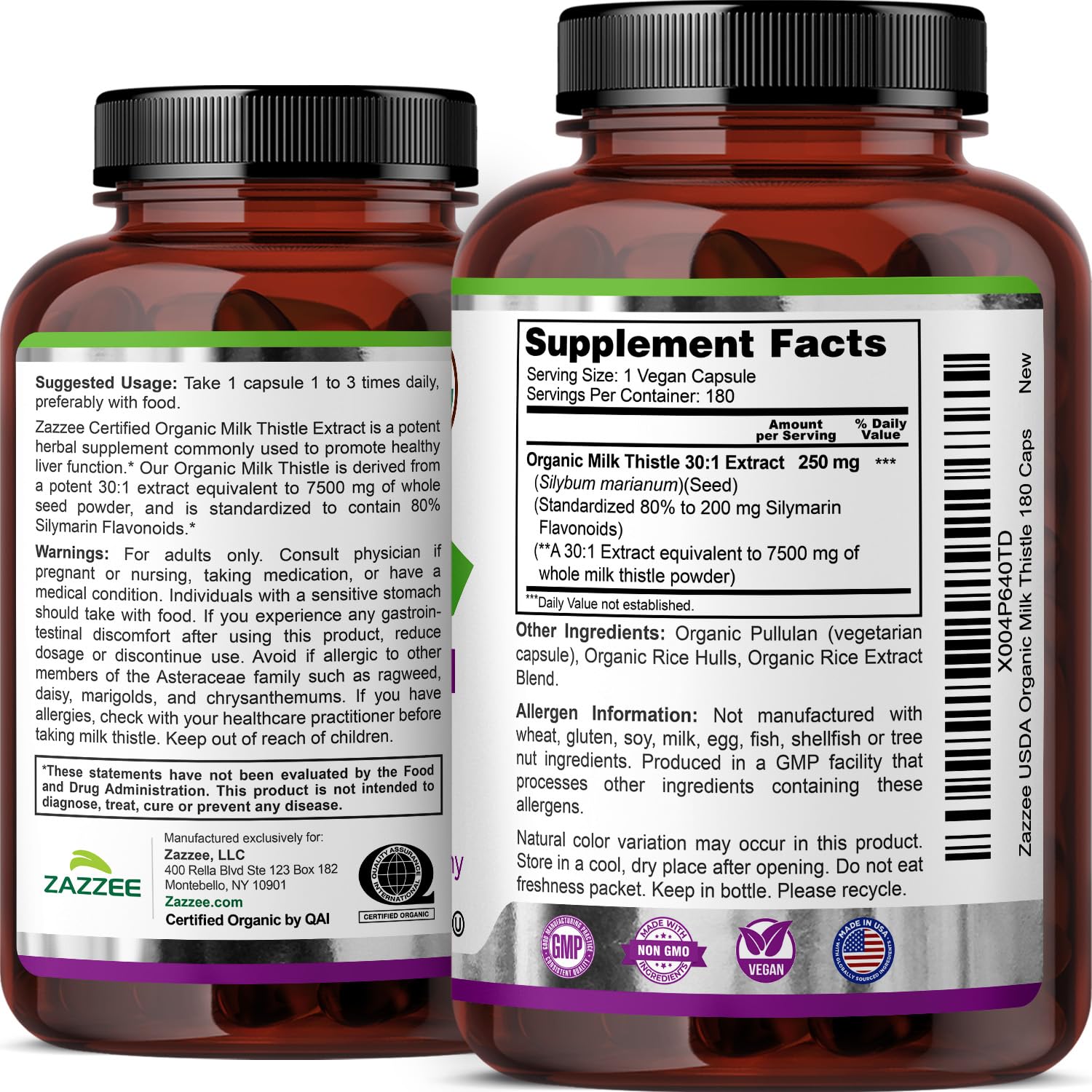 Zazzee Organic Milk Thistle Capsules ingredients list