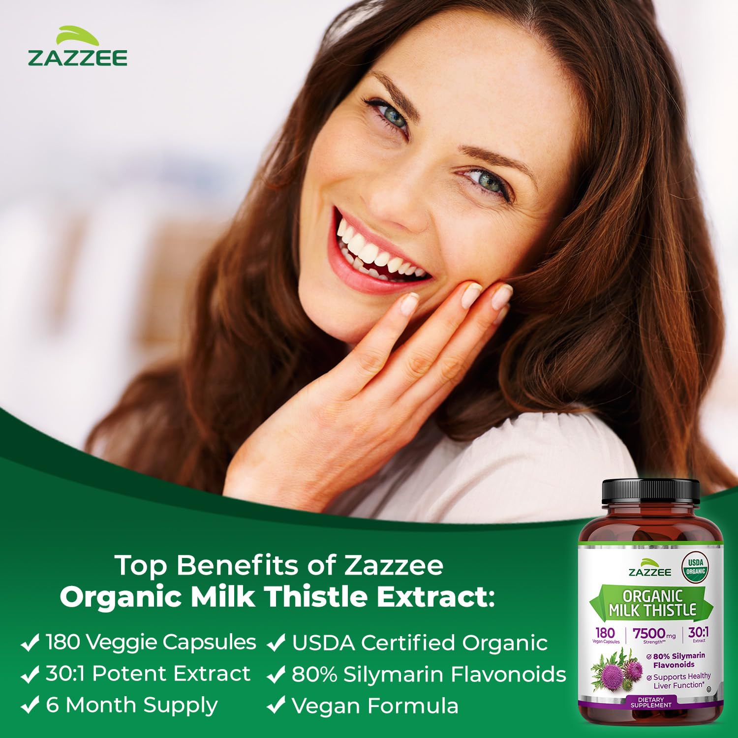 Zazzee Organic Milk Thistle Capsules open bottle with capsules visible