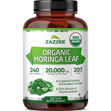 Zazzee Organic Moringa Extract 240 capsules front view