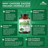 Zazzee Organic Moringa Extract capsules on a wooden surface
