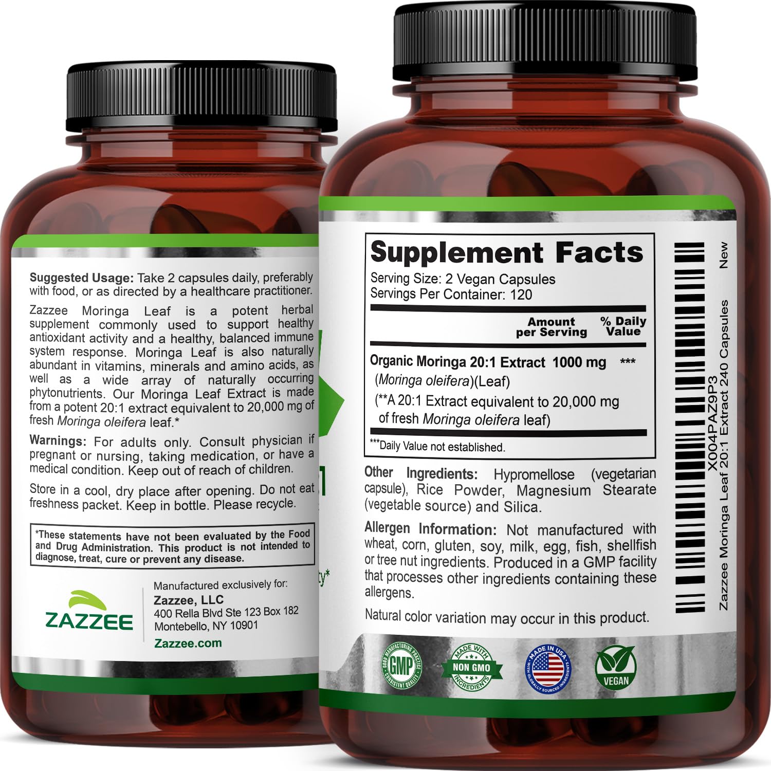 Zazzee Organic Moringa Extract product packaging