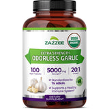 Zazzee Organic Odorless Garlic Extract 100 Capsules front view