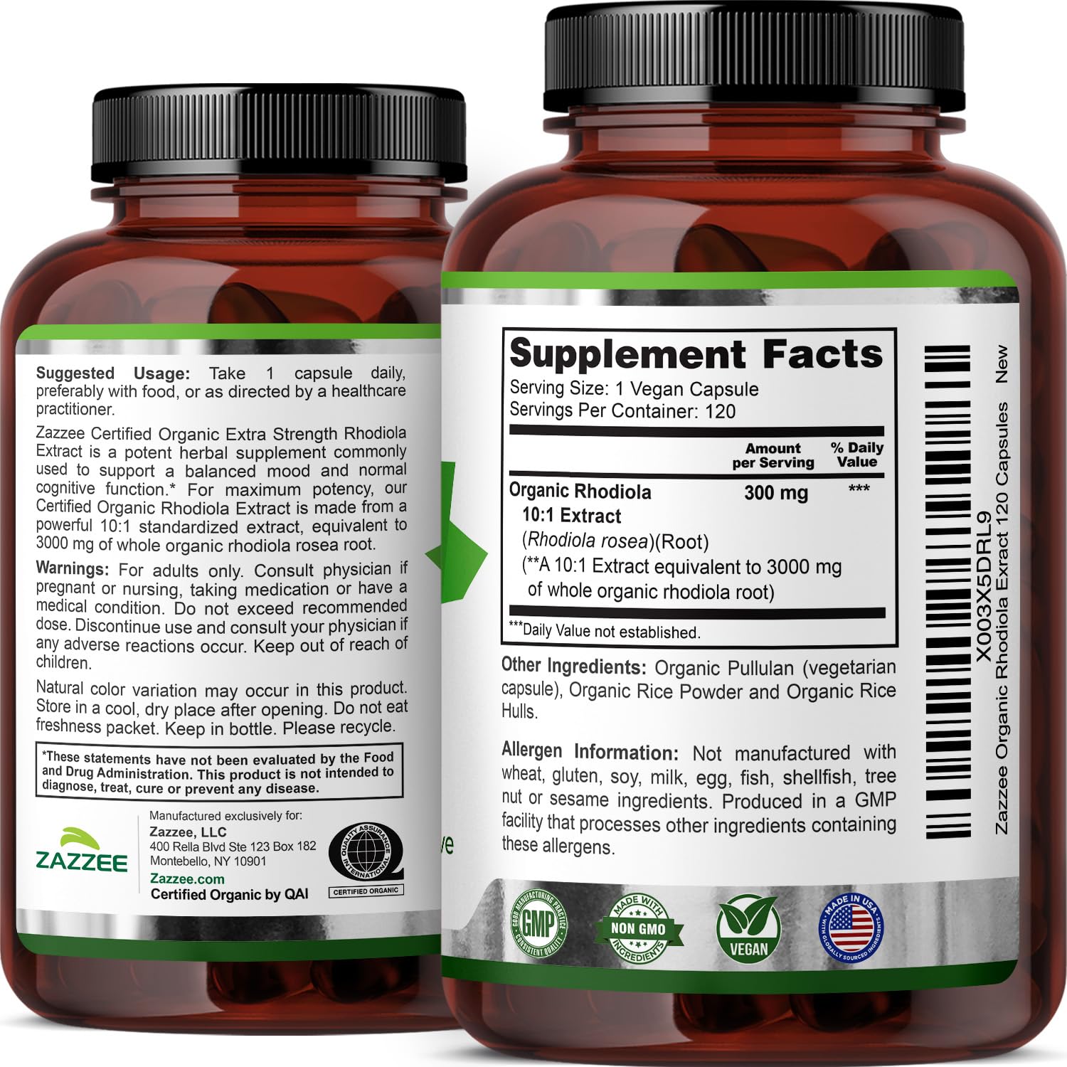 Zazzee Organic Rhodiola Extract with a green plant background