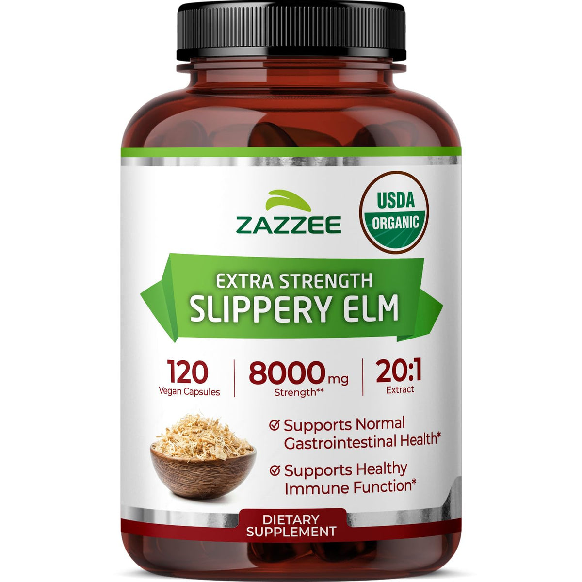 Zazzee Organic Slippery Elm Extract bottle front view